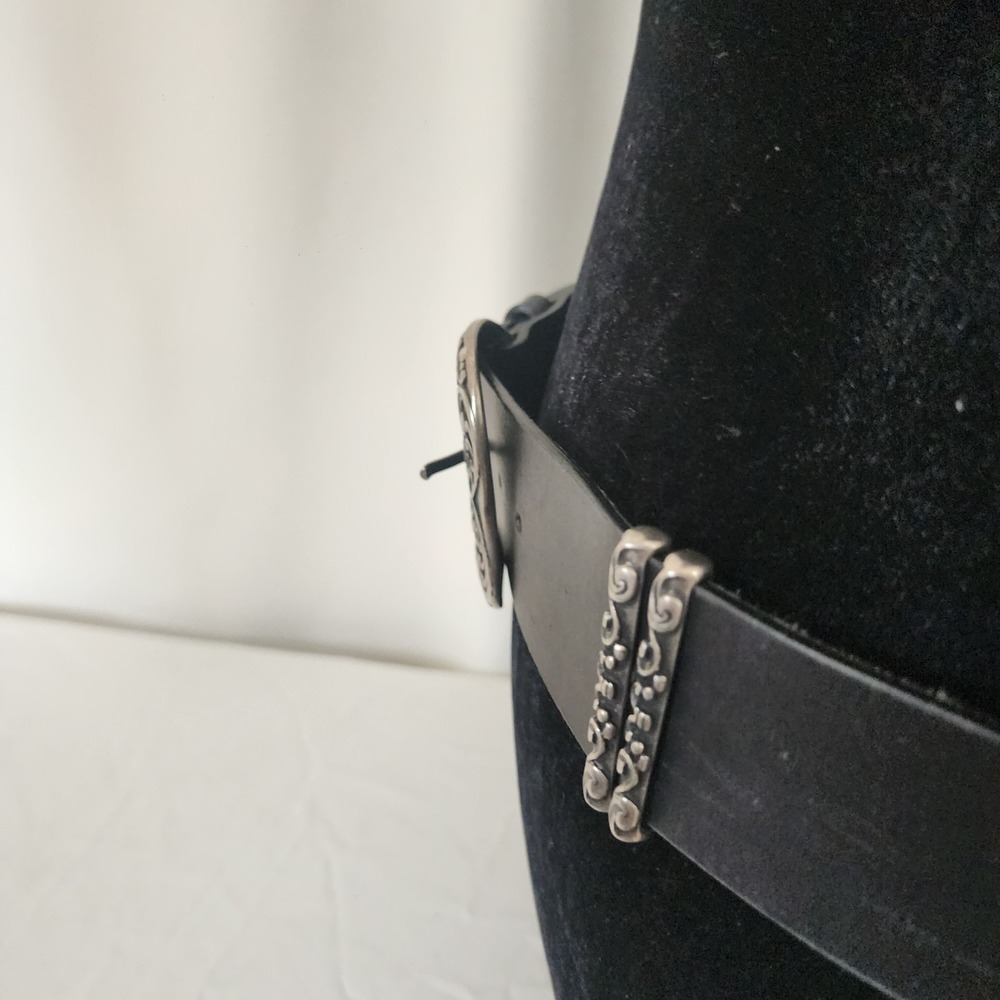 Albatros Made In Italy Wide Leather Belt Black Metal Embellishments 2" 32" - Picture 5 of 10